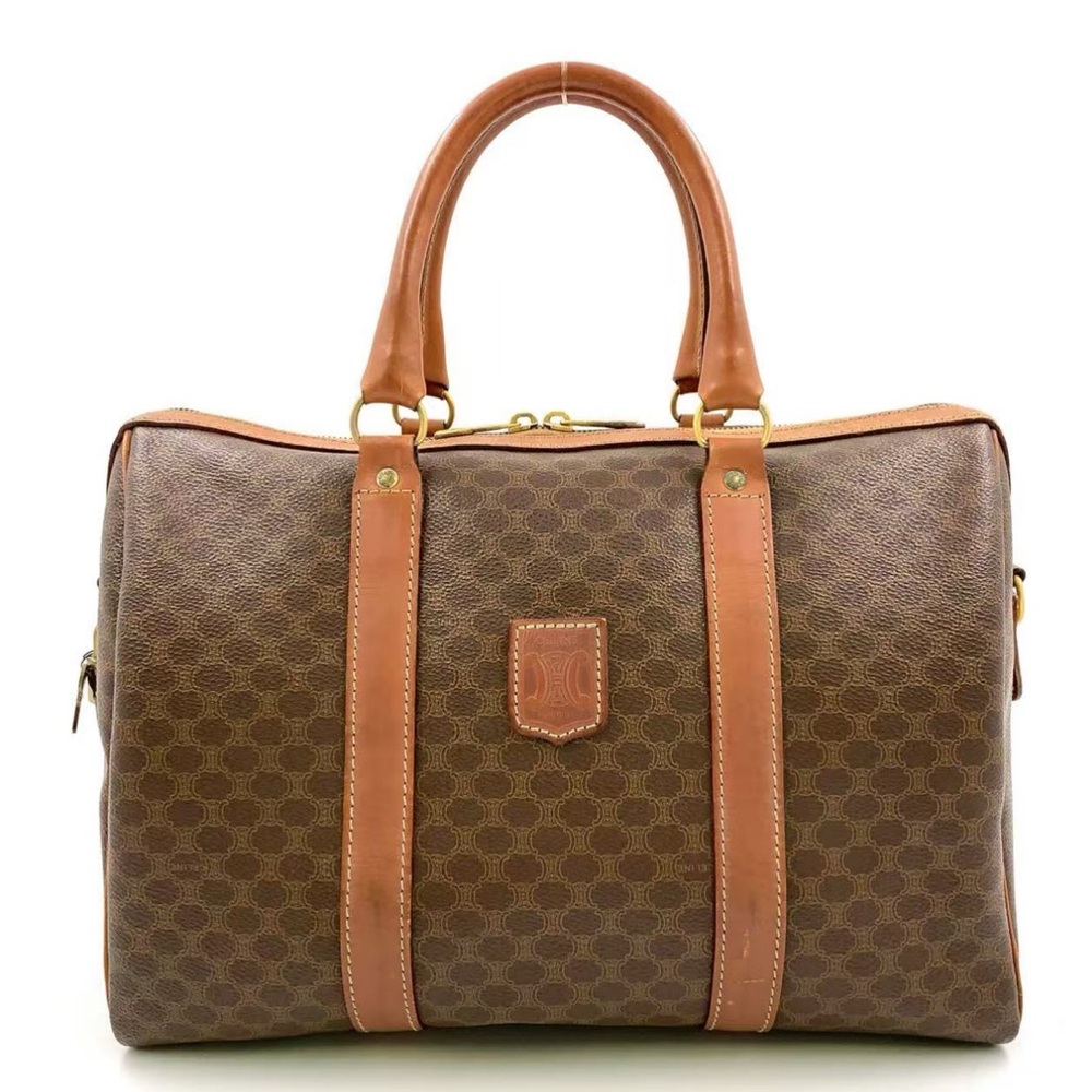 CELINE MACADAM PATTERN BOSTON BAG BROWN PVC GOLD w/ KEY LOCK AUTHENTIC - Picture 13 of 15